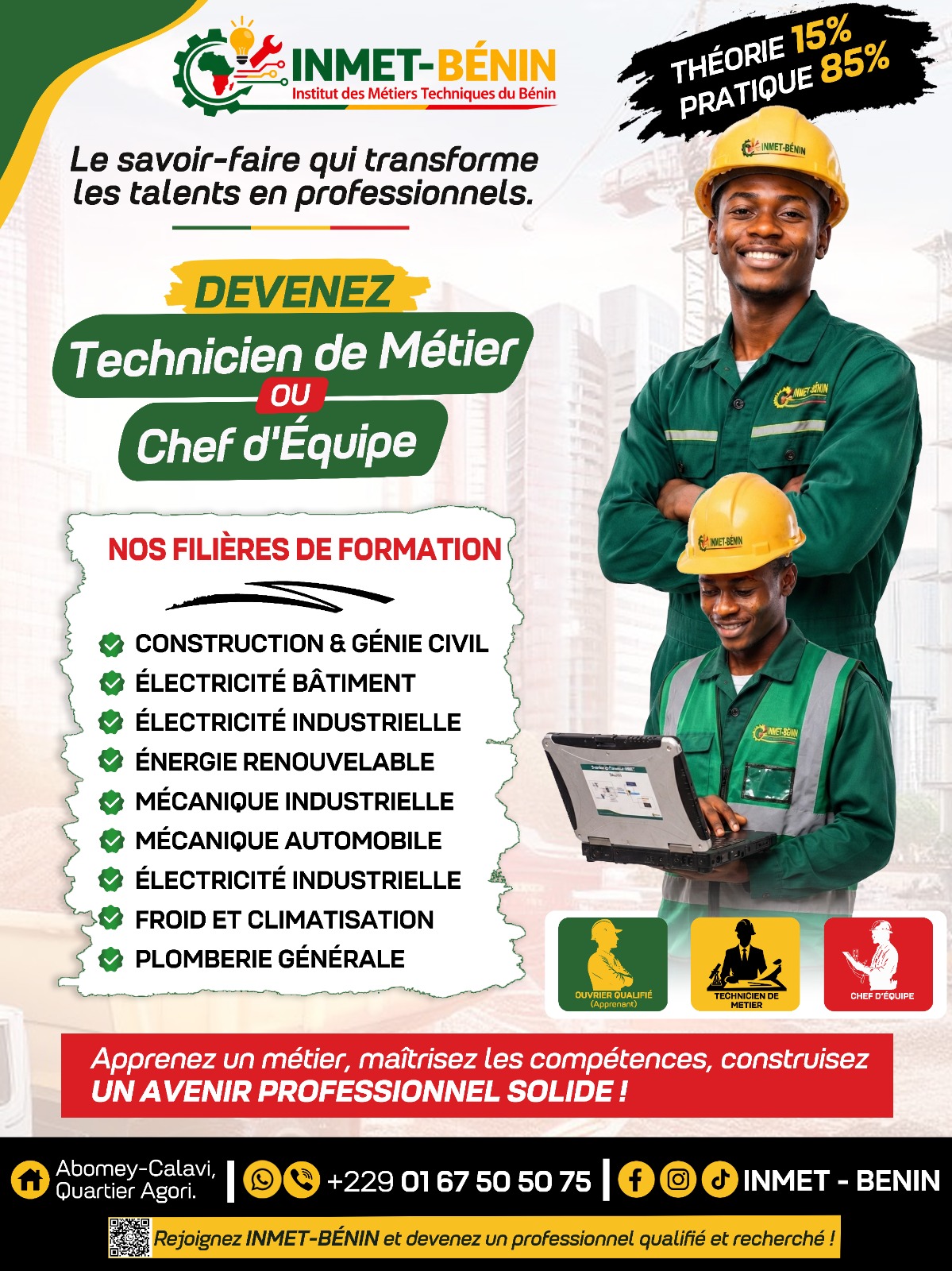 Affiche des formations pratiques et professionnelles de l'INMET-BÉNIN