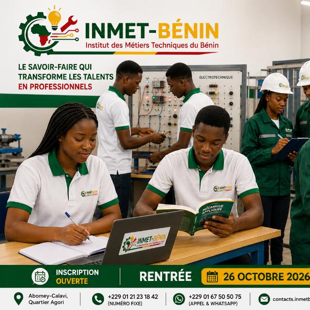 Apprenants INMET-BÉNIN en formation dans un atelier technique